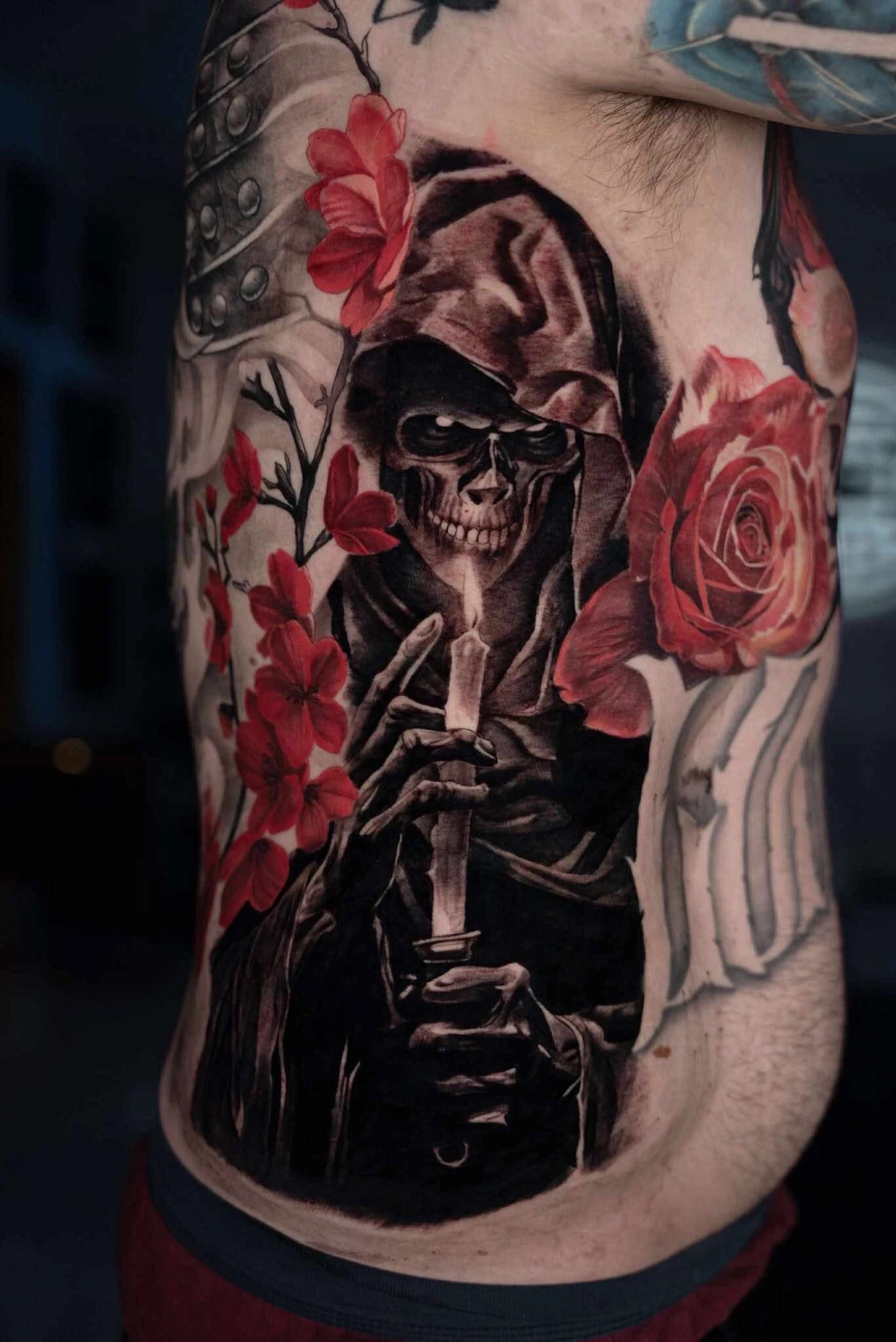 Reaper and roses tattoo